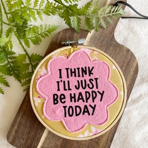 Image of HAPPY embroidery hoop art
