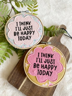 Image of HAPPY embroidery hoop art