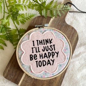 Image of HAPPY embroidery hoop art