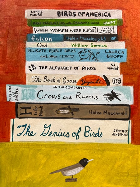 Image of Bird Lover's Bookshelf - original painting