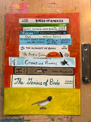 Image of Bird Lover's Bookshelf - original painting