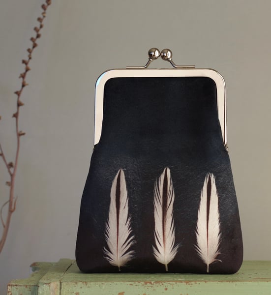 Image of Oystercatcher feathers, slim velvet shoulder bag with crossbody strap