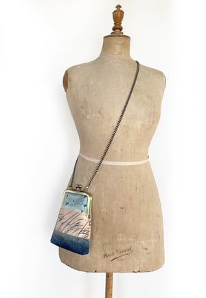 Image of Birds and reeds, slim velvet shoulder bag with crossbody strap