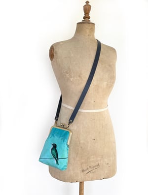 Image of Bird on a wire, slim velvet shoulder bag with crossbody strap