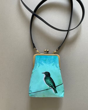 Image of Bird on a wire, slim velvet shoulder bag with crossbody strap