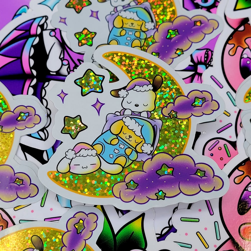 Image of Sleeping Puppies glitter sticker