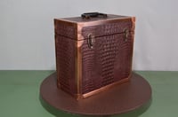 Image 1 of Vinyl LP Record Carry Case with Wine Gator Leather Trimmed in Solid Copper Edging, #0295
