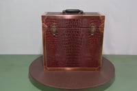 Image 2 of Vinyl LP Record Carry Case with Wine Gator Leather Trimmed in Solid Copper Edging, #0295