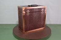 Image 4 of Vinyl LP Record Carry Case with Wine Gator Leather Trimmed in Solid Copper Edging, #0295