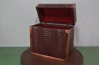 Image 5 of Vinyl LP Record Carry Case with Wine Gator Leather Trimmed in Solid Copper Edging, #0295