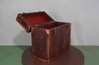 Image 6 of Vinyl LP Record Carry Case with Wine Gator Leather Trimmed in Solid Copper Edging, #0295