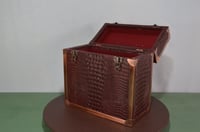 Image 7 of Vinyl LP Record Carry Case with Wine Gator Leather Trimmed in Solid Copper Edging, #0295
