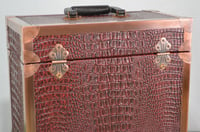 Image 8 of Vinyl LP Record Carry Case with Wine Gator Leather Trimmed in Solid Copper Edging, #0295