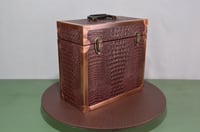 Image 11 of Vinyl LP Record Carry Case with Wine Gator Leather Trimmed in Solid Copper Edging, #0295