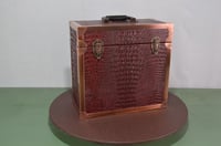Image 12 of Vinyl LP Record Carry Case with Wine Gator Leather Trimmed in Solid Copper Edging, #0295