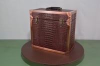 Image 16 of Vinyl LP Record Carry Case with Wine Gator Leather Trimmed in Solid Copper Edging, #0295