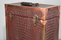 Image 17 of Vinyl LP Record Carry Case with Wine Gator Leather Trimmed in Solid Copper Edging, #0295
