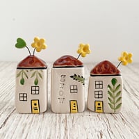 Image 1 of Brown Roof Leafy Greens Mini Ceramic Houses