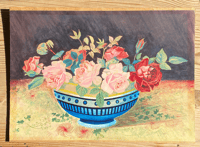 Image 1 of Vintage watercolour Roses in a bowl