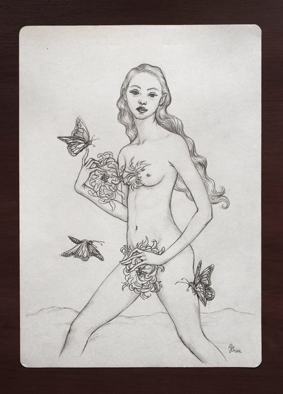 Image of Drawing of a butterfly whisperer woman