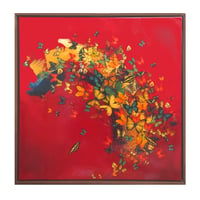 Image 2 of Original Canvas - Butterflies on Crimson/Prussian Blue/Gold - 30" x 30"