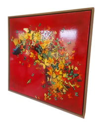 Image 3 of Original Canvas - Butterflies on Crimson/Prussian Blue/Gold - 30" x 30"