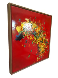 Image 7 of Original Canvas - Butterflies on Crimson/Prussian Blue/Gold - 30" x 30"