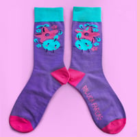 Image 1 of Stardew Valley Junimo and Stardrop Cute Embroidered Crew Socks