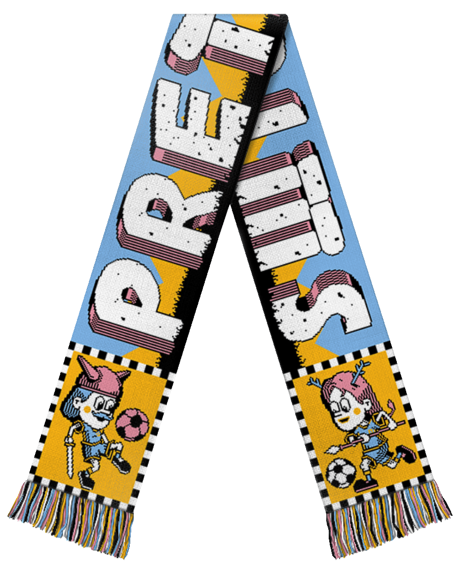Pretanic Pilgrims (Imaginary) Football Team Scarf - Light Blue, Rose, Yellow, White & Black