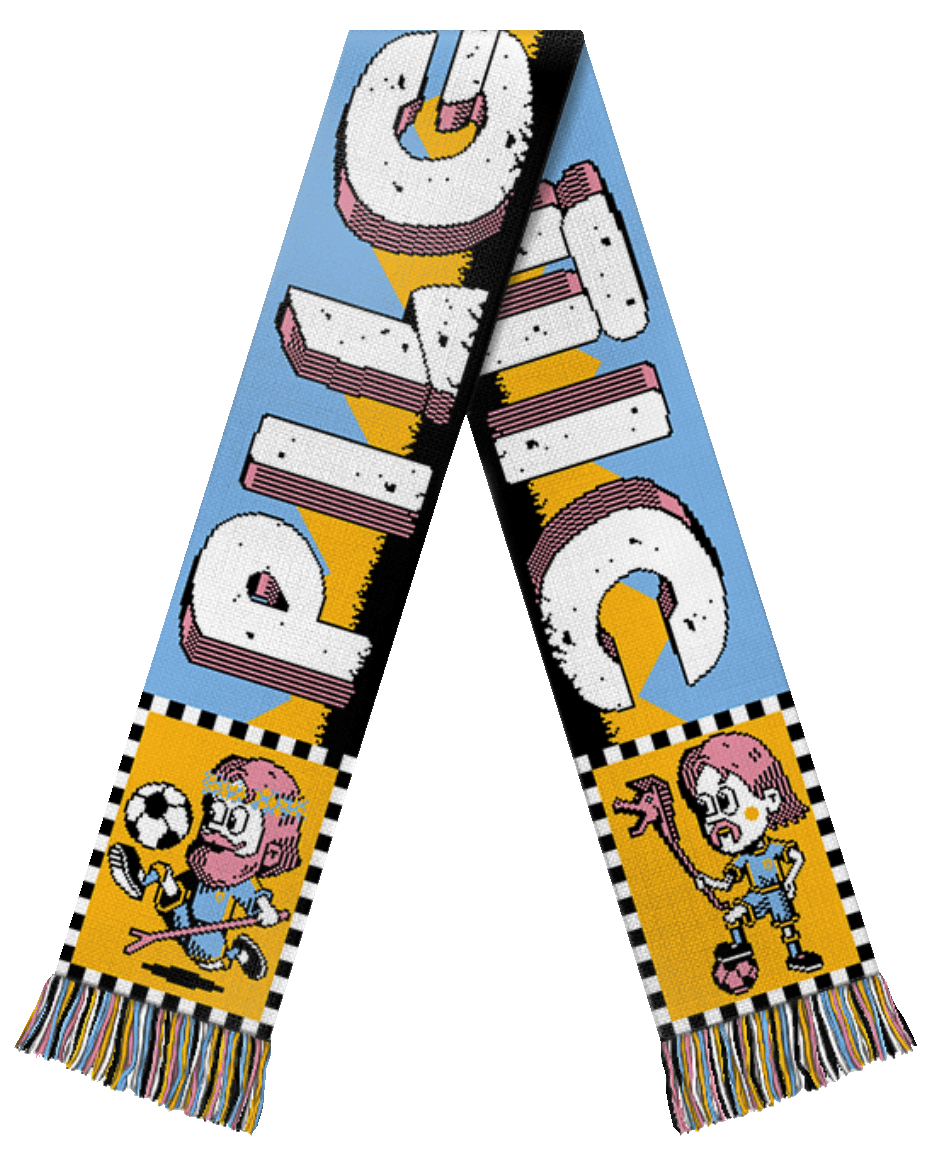 Pretanic Pilgrims (Imaginary) Football Team Scarf - Light Blue, Rose, Yellow, White & Black view 2