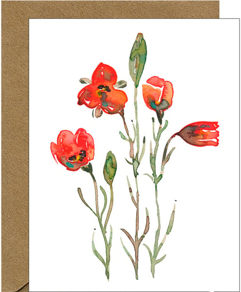 Image of NEW - Red Mariposa Watercolor Floral Note Card
