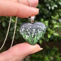 Image 1 of Lily of the Valley May Birth Flower Heart Pendant
