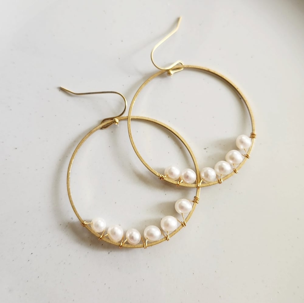 Image of Pearl Wrapped Hoop Earrings