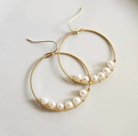 Image 2 of Pearl Wrapped Hoop Earrings