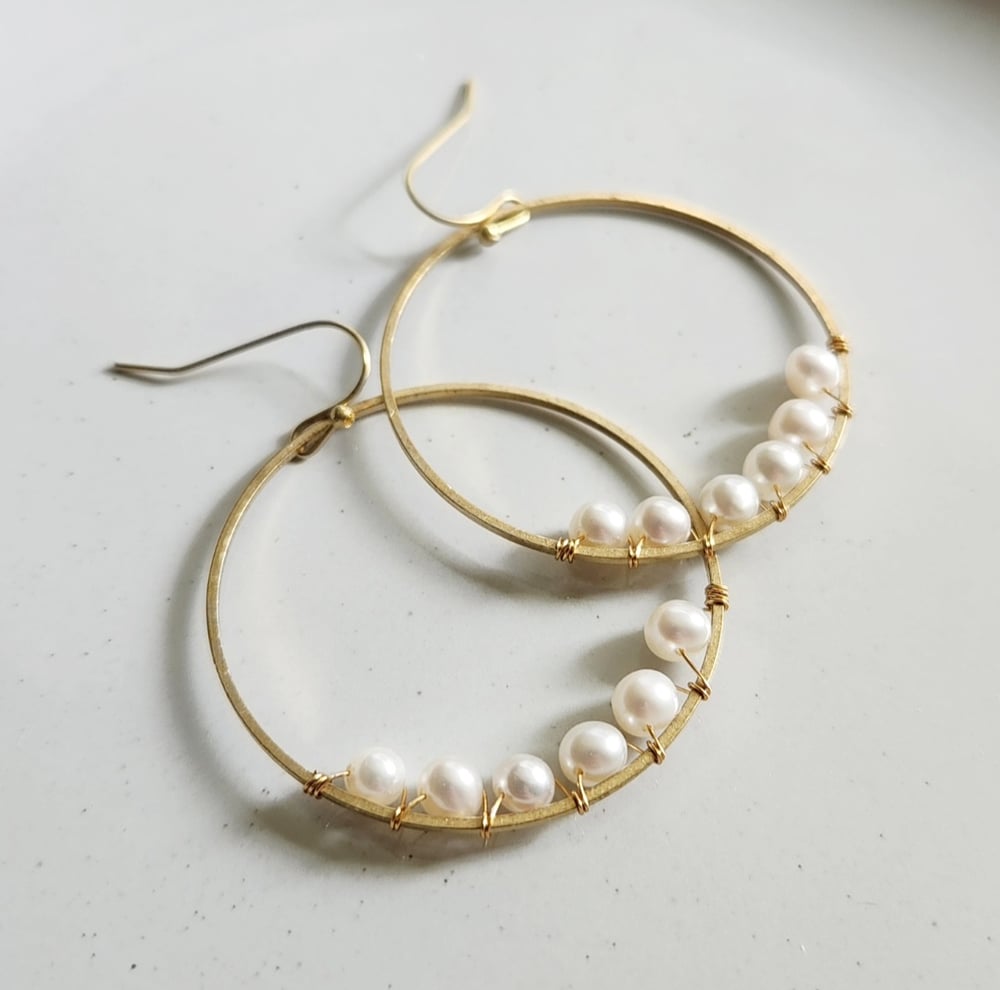 Image of Pearl Wrapped Hoop Earrings