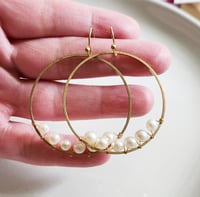 Image 3 of Pearl Wrapped Hoop Earrings