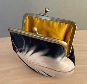 Image of White feather, medium size printed velvet coin purse