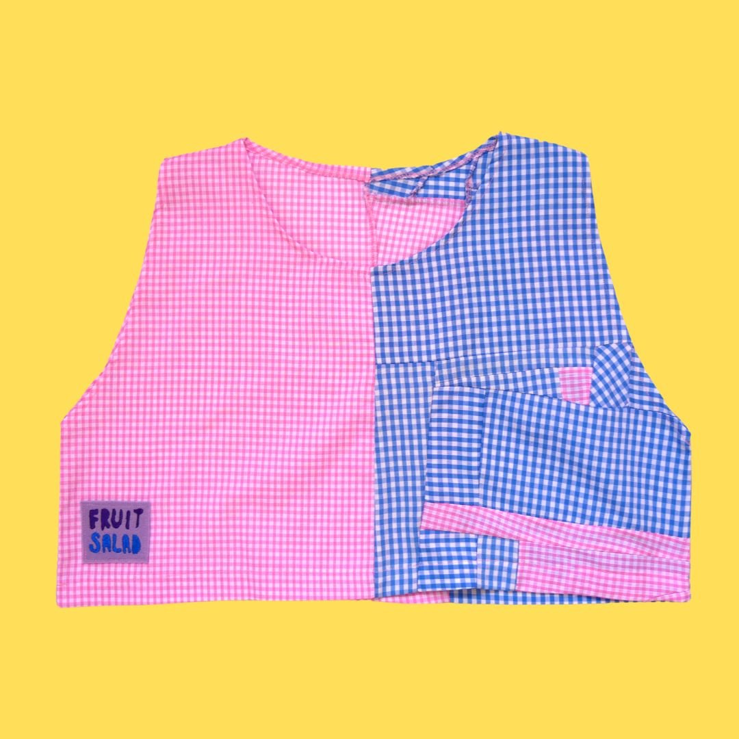 Image of Gingham Patchwork Crop Vest - Sustainable