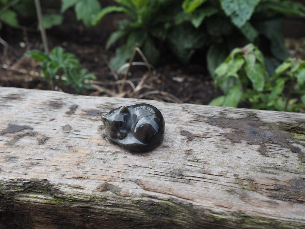 Image of Golden Sheen Obsidian Sleeping Cat 43g