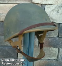 Image 15 of WWII M2 Dbale 509th PIB Front Seam Helmet & replica Airborne Hawley rayon liner. 