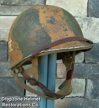 Image 9 of WWII M2 Dbale 509th PIB Front Seam Helmet & replica Airborne Hawley rayon liner. 