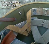 Image 17 of WWII M2 Dbale 509th PIB Front Seam Helmet & replica Airborne Hawley rayon liner. 