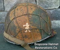 Image 4 of WWII M2 Dbale 509th PIB Front Seam Helmet & replica Airborne Hawley rayon liner. 