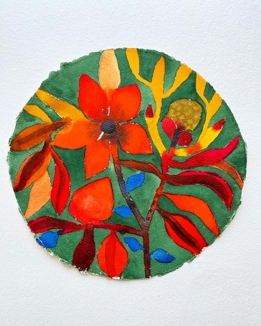 Image of Red and green circle painting 