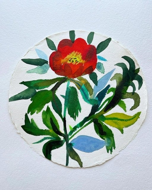 Image of Large red flower circle painting 