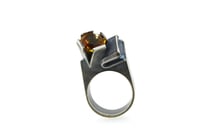 Image 2 of Citrine and Aquamarine ring. Hollow form ring in oxidised silver