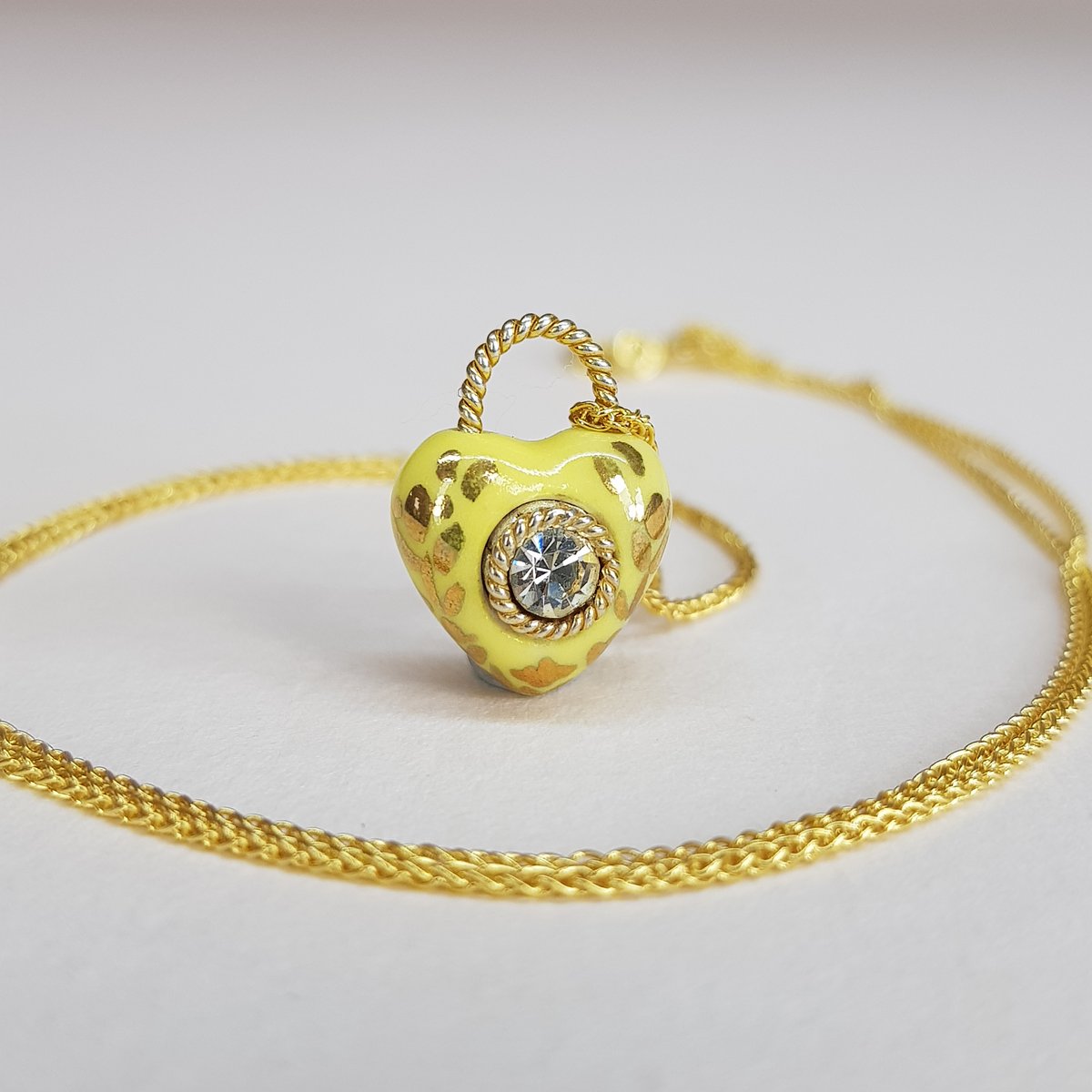 Image of Lemon Puffy Heart Porcelain & Gold Vermeil Pendant