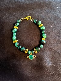 Image 2 of Green Tiger's Eye Gemstone Bracelet - Planet Charm