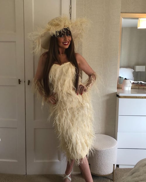 Image of Ostrich Feather Dress, Hat and Gloves Set