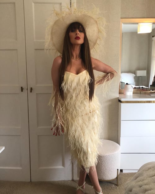 Image of Ostrich Feather Dress, Hat and Gloves Set